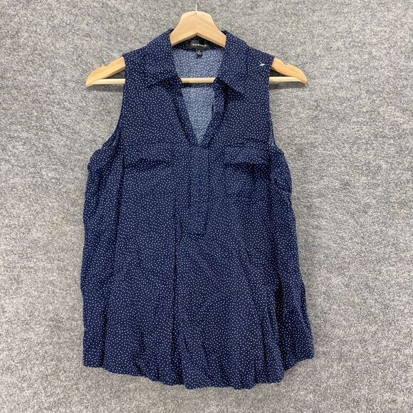 Spense Blouse Women M Medium Blue Polka Dot Collared Sleeveless Wide Strap - Picture 1 of 9
